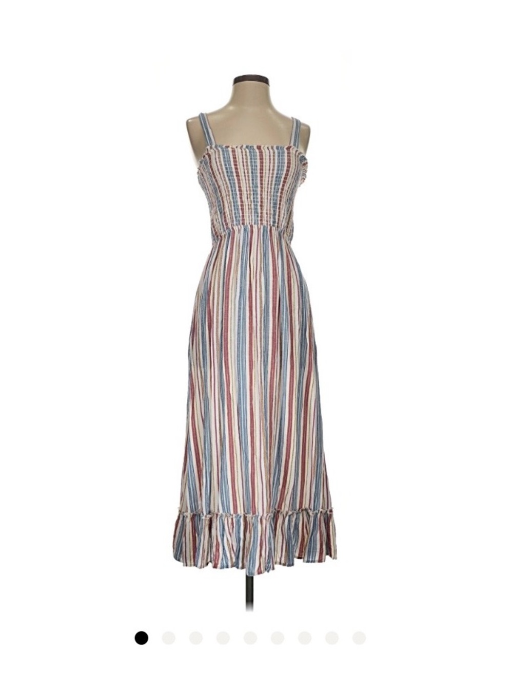 SO Striped Smocked Maxi Dress in Blue, Red, Cream